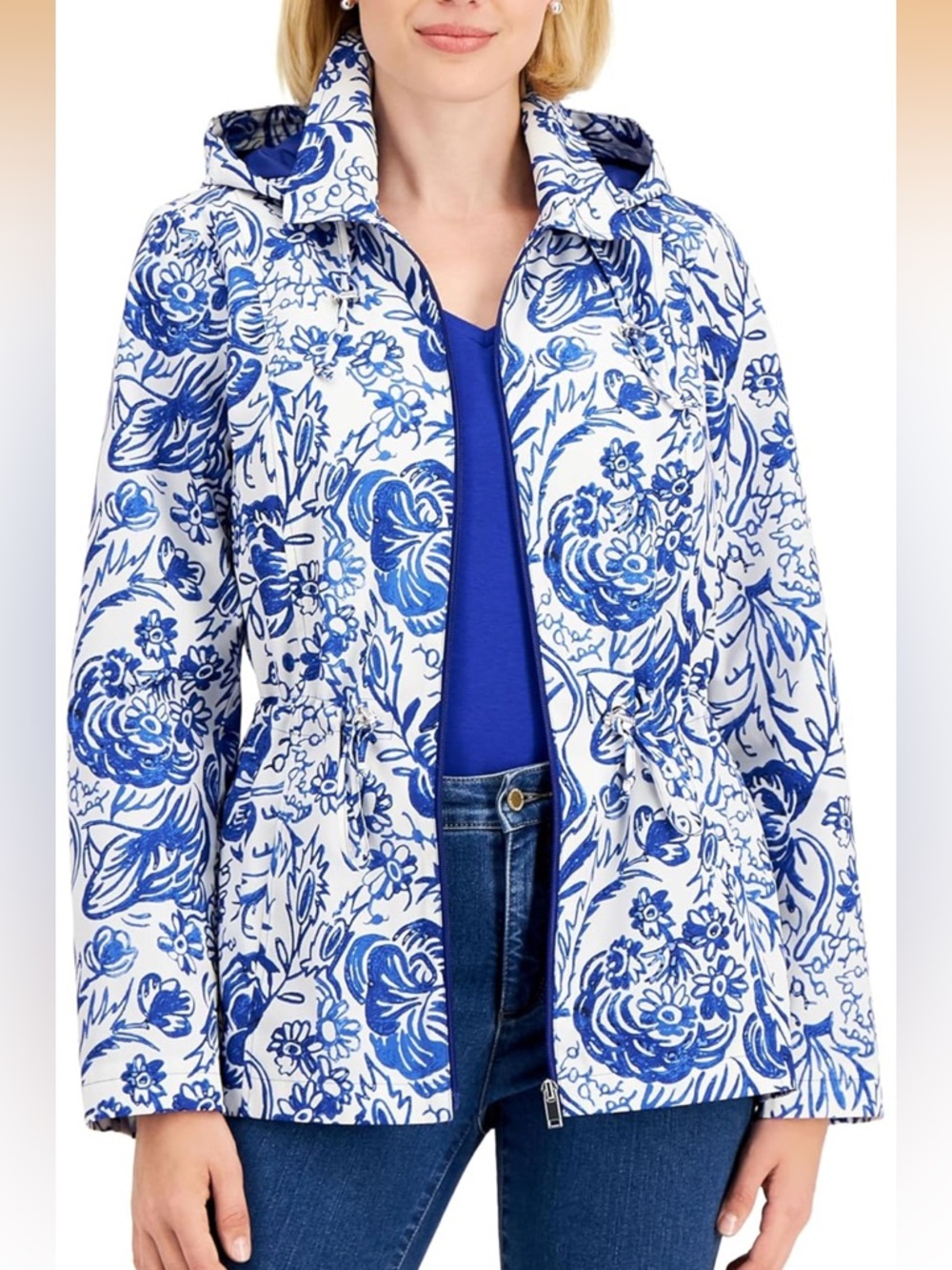 Charter Club Floral Print Jacket - Blue/White